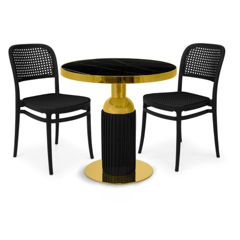 Conjunto Mesa de Jantar Redonda Imperial 70cm Preta com 2 Cadeiras Roma - All Black