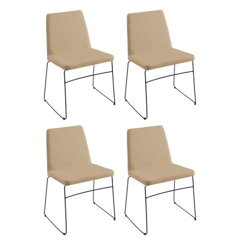 Kit 4 Cadeiras Decorativa Sala de Jantar Anne Linho Bege - Gran Belo