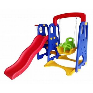 Playground Infantil 3x1 Crianças com Cesta de Basquete e Balanço Azul/vermelho/amarelo G31 - Encantu