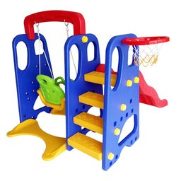 Playground Infantil 3x1 Crianças com Cesta de Basquete e Balanço Azul/vermelho/amarelo G31 - Encantu - 5
