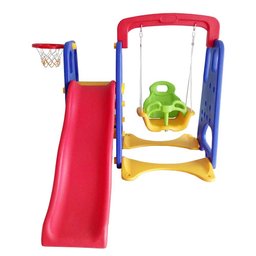 Playground Infantil 3x1 Crianças com Cesta de Basquete e Balanço Azul/vermelho/amarelo G31 - Encantu - 2