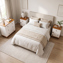 Ver imagem 2 de Conjunto 2 Mesa de Cabeceira Retrô + Cômoda 4 Gavetas Off White/Nogueira