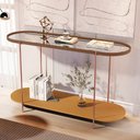 Ver imagem 2 de Aparador Buffet Bancada Alamanda Sala C/ Espelho e Pés Metal Castanho/nature/bronze