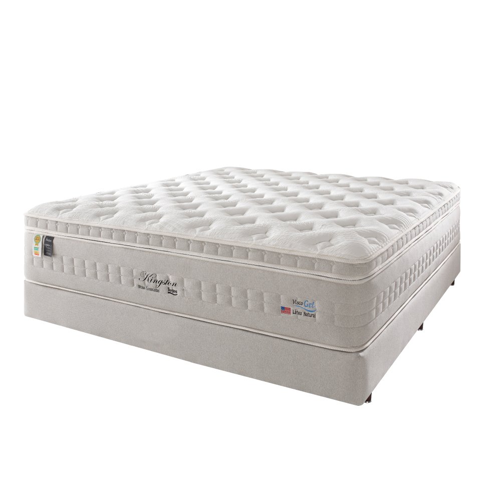 Cama Box Casal Branco + Colchão Molas Ensacadas Látex Visco Gel Kingston 138x188x68cm - 1