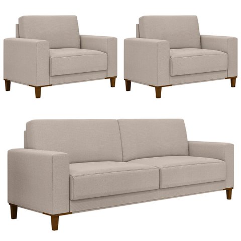 Sofá 3 Lugares 214cm com 02 Poltronas Zaire M22 Linho Cru - Mpozenato