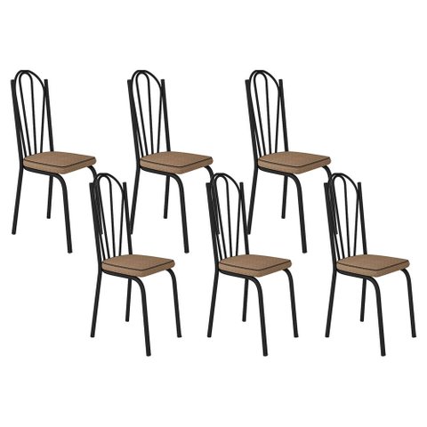 Kit com 06 Cadeiras 121 Preta Corino Rattan Artefamol
