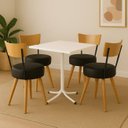 Ver imagem 1 de Conjunto Mesa de Jantar Quadrada Branca com 4 Cadeiras Estofada Preta Encosto Madeira Urban