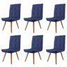 Conjunto 06 Cadeira de Jantar Drop Com Botão Base Pé Palito Imbuia Sintético Azul Marinho - Amey Dec - 1