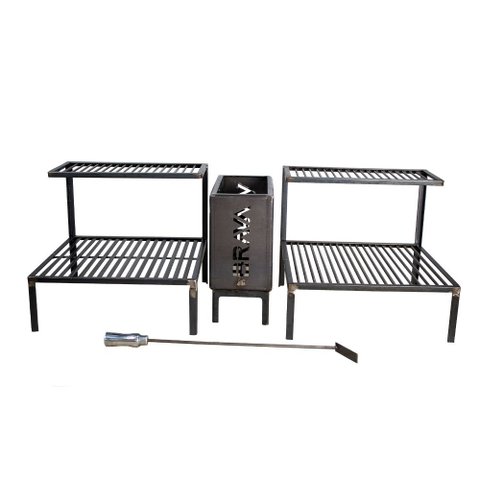 Kit Parrilla Rústica Alvenaria Grelha Reta e Uruguaia Caixa Firebox 115cm