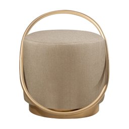 Puff Redondo Lunar em Linho e Base Metal Dourado Agarb Decor:linho Bege - 1
