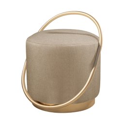 Puff Redondo Lunar em Linho e Base Metal Dourado Agarb Decor:linho Bege - 2