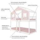 Ver imagem 4 de Beliche Infantil Montessori Casinha Dos Sonhos Madeira Maciça Rosa/Branco Megamobilia