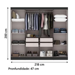 Guarda Roupas Casal 8 Portas 4 Gavetas Prime Preto Maxel - 3
