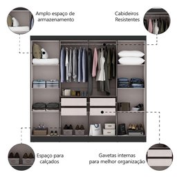 Guarda Roupas Casal 8 Portas 4 Gavetas Prime Preto Maxel - 5