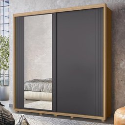 Guarda Roupa Casal Viena 2 Portas Flex Nature/Titanium com Espelho - Móveis Albatroz - 2 Guarda Roupa Casal Viena 2 Portas Flex Nature/Titanium com Espelho - Móveis Albatroz - 2