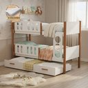 Ver imagem 2 de Beliche Infantil Solteiro Ônix MDF com Cama Auxiliar e 3 Colchões - Branco Mel