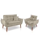 Ver imagem 1 de Kit 01 Poltrona + 01 Namoradeira Opala + 02 Almofadas Suede Bege-rv Decora