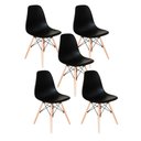 Ver imagem 1 de Kit 5 Cadeiras Charles Eames Eiffel Cozinha Base Madeira Dkr Pretas