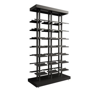 Kit Expositor de Calçados com 3 Colunas Duplo e 42 Suportes Chapa Screw Comac Preto