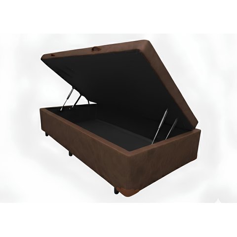 Cama Box Baú Solteiro Blindado (88x188x42):corino Marrom/solteiro