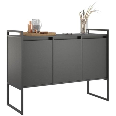 Buffet Aparador 3 Portas Industrial MDP 120cm Preto Onix Casah