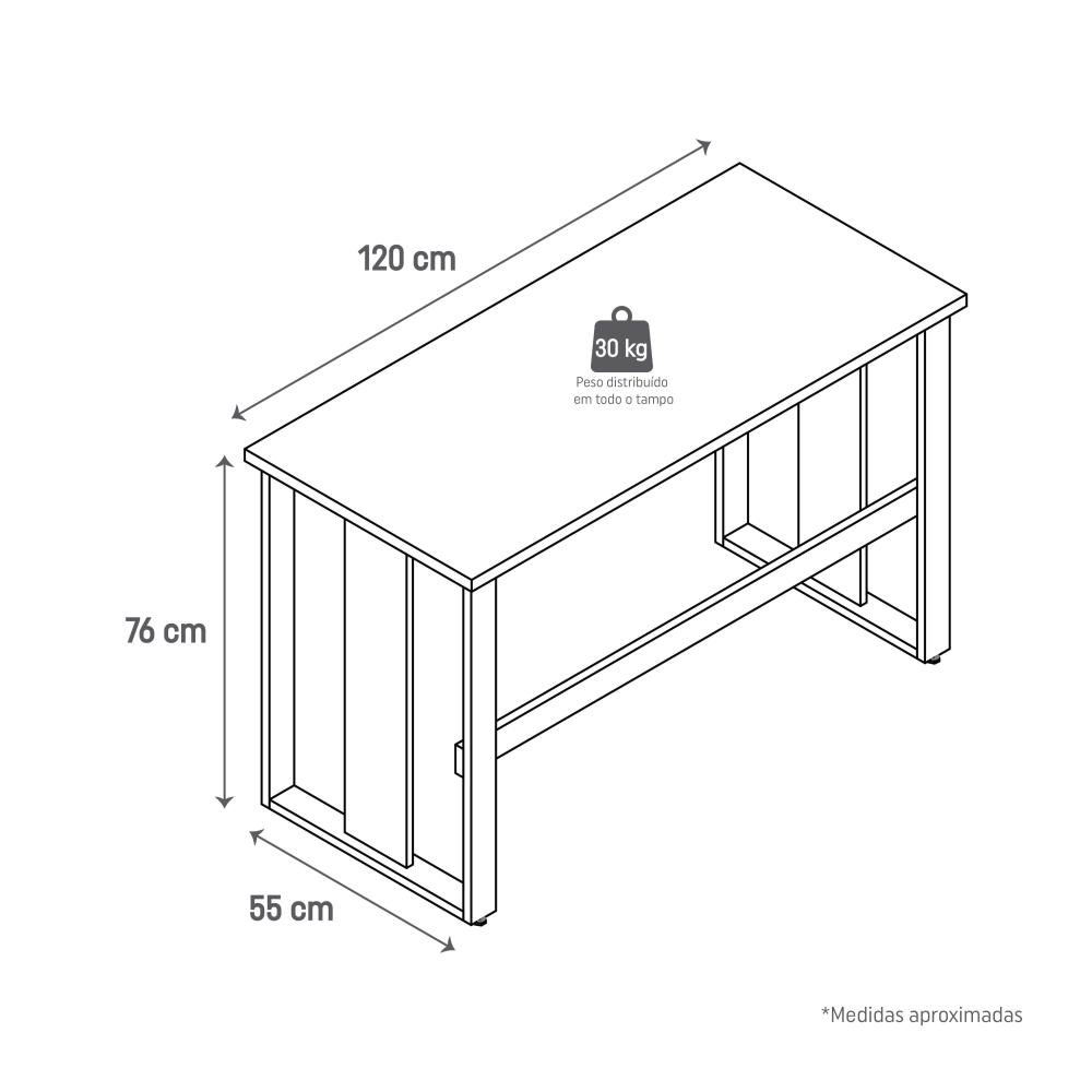 Mesa Escrivaninha Para Escritório Home Office Trabalho Estudos Pés em Madeira Tampo em MDP Branco - 10