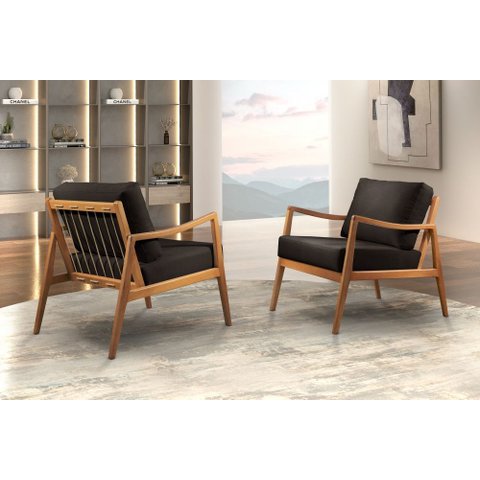 Poltrona Decorativa Couro Preto Isis