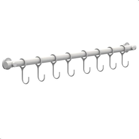 Porta Utensílios e Talheres 50cm com 8 Ganchos Branco Fs
