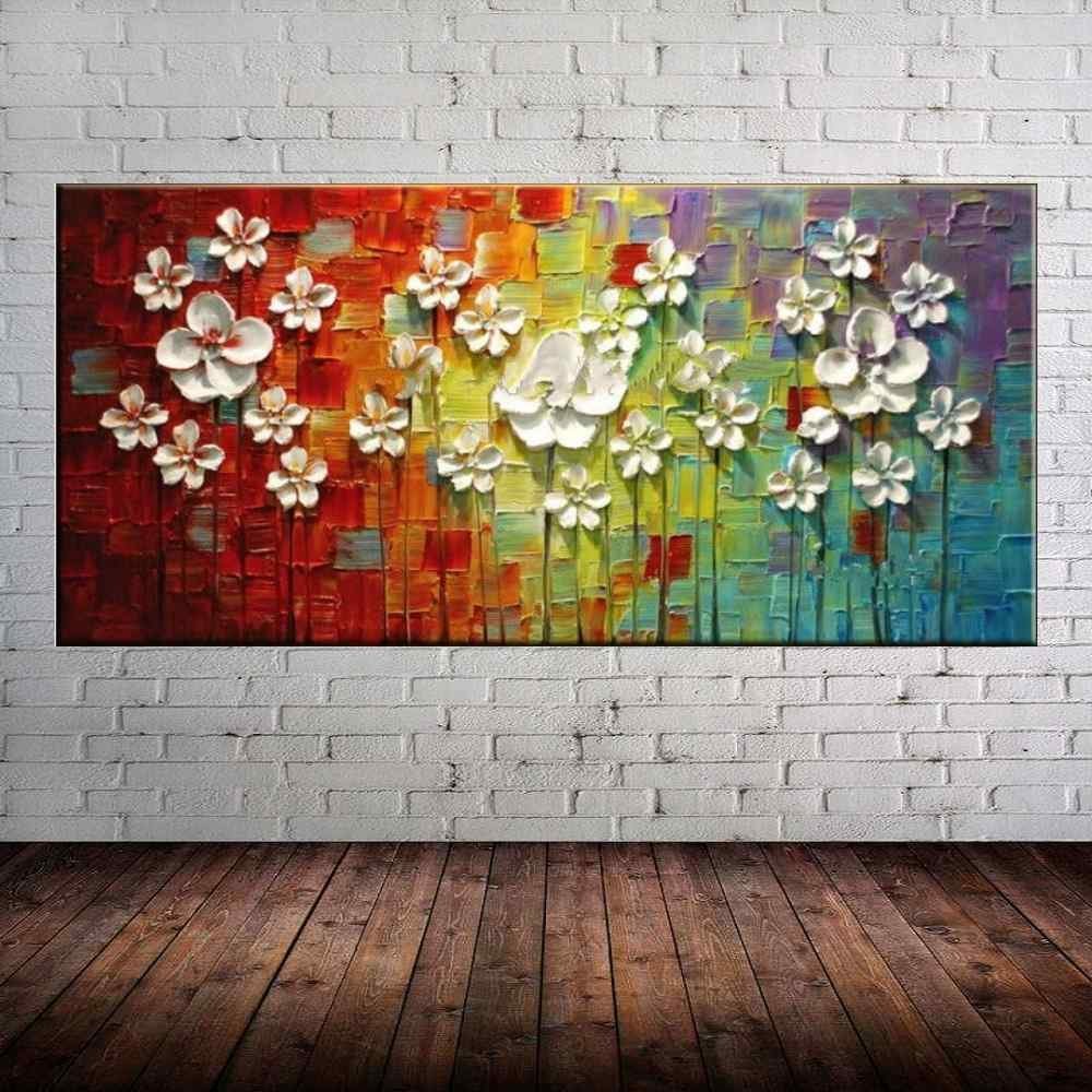 Quadro Pintura Tela Arvores e Flores Modernas Em Altos Relevos 2054 ...