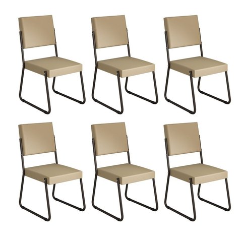 Kit 6 Cadeiras para Sala de Jantar Napoli Bege/Creme/Preto Fosco