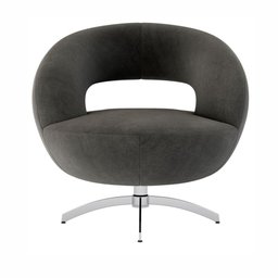 Poltrona Decorativa Com Base Giratória em Alumínio Veludo Cinza Rigel Larbelle - 2