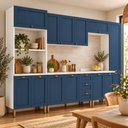 Ver imagem 5 de Cozinha Compacta Modulada 6 Peças 13 Portas 3 Gavetas 305cm Provençal Branco/Azul - Mademovel