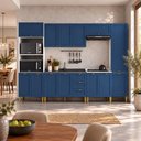 Ver imagem 2 de Cozinha Compacta Modulada 6 Peças 13 Portas 3 Gavetas 305cm Provençal Branco/Azul - Mademovel