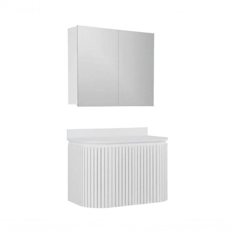 Conjunto Gabinete para Banheiro Emma 2 Portas MDF 15mm 80cm Branco Venturi com Espelheira