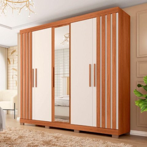 Guarda Roupa Marta Casal 5 Portas com Espelho Caemmun Marrom