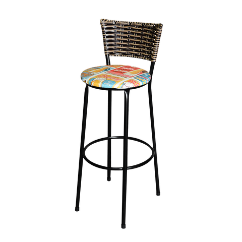 Banqueta Alta Para Cozinha Ratan Cappuccino Preta Estofado Cerveja