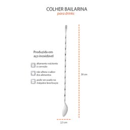 Colher Bailarina Drinks Coquetel Gin Sucos Bar Inox 30cm - 3