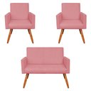 Ver imagem 1 de Kit 2 Poltronas e Namoradeira Nina Suede Rosê Pés Palito Castanho - Pallazio