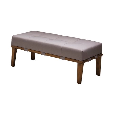 Puff Decorativo 100cm Martínez Linho Pés Madeira Bege/Natural - Gran Belo