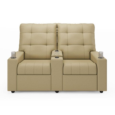 Poltrona Reclinável para Cinema Parma 2 Lugares Baú Usb Pu Bege Fh1 - D'Rossi