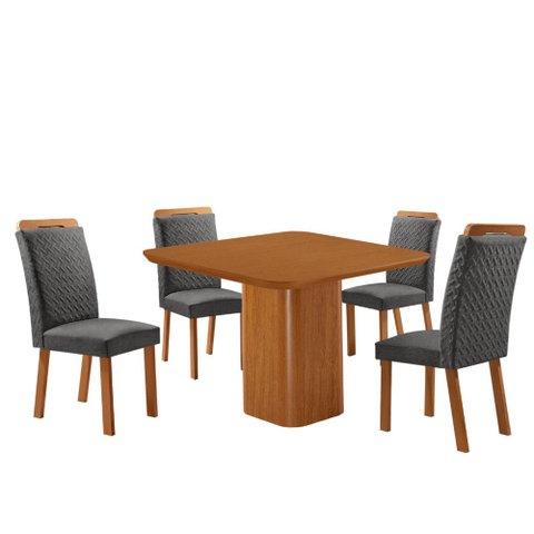 Mesa de Jantar Eloise 90cm Tampo MDF Laminado Canto Copo com 4 Cadeiras Aline