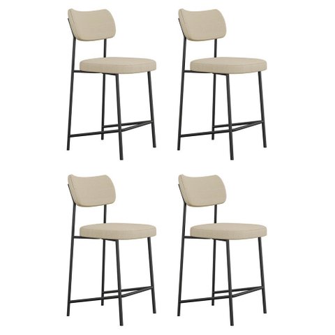 Kit 04 Banquetas Médias para Cozinha Lila Estofada com Encosto Linho Bege - Abmaza