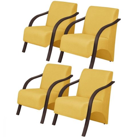 Kit 4 Poltrona 1 Lugar Vênus Pé Madeira D Salla Amarelo