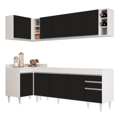 Armário de Cozinha Modulado de Canto Direito 5 Peças Cp43 Balcão sem Tampo Branco/preto - Lumil Lumi