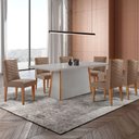 Ver imagem 1 de Mesa de Jantar Diane 180cm Tampo Mdf Vidro 6 Cadeiras Safira Moderna Veludo Capuccino Off White