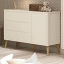 Ver imagem 3 de Cômoda Infantil Theo 1 Porta e 3 Gavetas Areia Fosco com Pés Madeira Natural - Reller Móveis