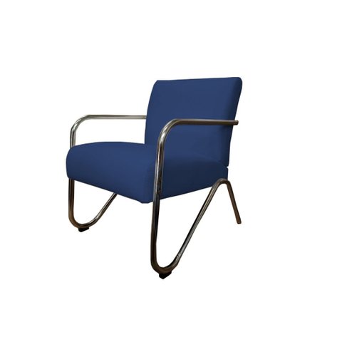 Poltrona Decorativa Bela Suede Azul Marinho Braço Cromado Ms Decor