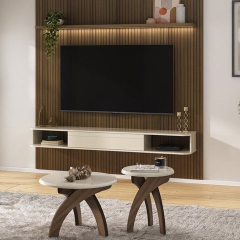 Conjunto 3 Peças Mesa de Apoio Mesa de Centro Jade e Painel Belluno