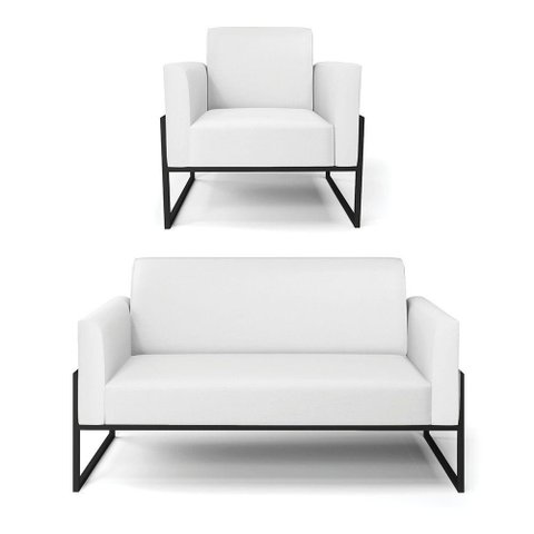 Sofá Namoradeira com Poltrona Base Industrial Alta Preto Marisa Corino Branco D03 - D\'rossi