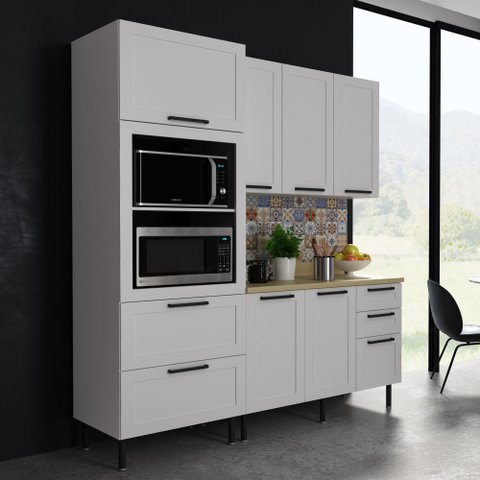 Cozinha Modulada 4 Peças com Torre Quente e Tampo MDF 190cm Grazi Tecnomobili